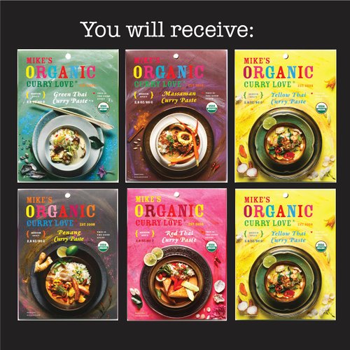 Premium Organic Curry Paste Variety Pack - 5 Flavors | Vegan, Dairy-Free, Sugar-Free | Keto-Friendly | Authentic Thai Cuisine | Made in Thailand | 6 x 2.8 oz Pouches