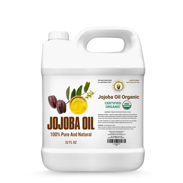 BodyJ4You Jojoba Oil - 100% Pure Natural - Moisturizing Oil Face, Hair, Skin Nails - Cold Pressed, Unrefined, Anti-Aging - Men Women All Skin Types - Bulk 32 Fl Oz