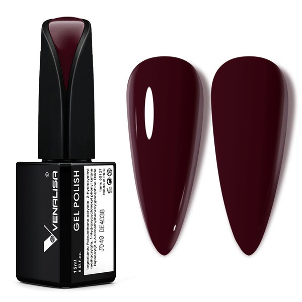 VENALISA 15ml Dark Red Gel Nail Polish, Deep Cherry Red Gel Polish Color Soak Off UV LED Nail Gel Polish Nail Art Starter Manicure Salon DIY at Home, 0.53 OZ