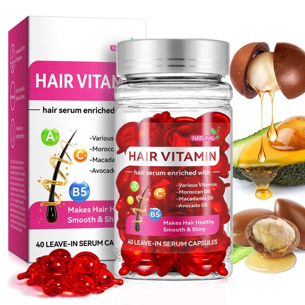 bnHUlMXw Hair Vitamin Serum Oil Capsule,Hair Treatment Serum with Vitamins A C E Pro B5 and Argan Macadamia Avocado Oils,No Rinse,and Safe for All Hair,For Men & Women(40PC)