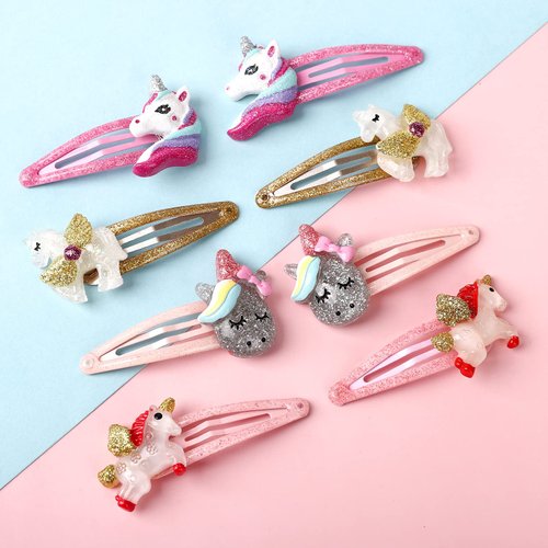 Unicorn Rabbit Snap Hair Clips No Slip Metal Butterfly Flower Hair Clips Little Girls Toddlers Kids Hair Clips Assorted Colorful Unicorn Hair Pins for Birthday Party Supplies (16pcs)