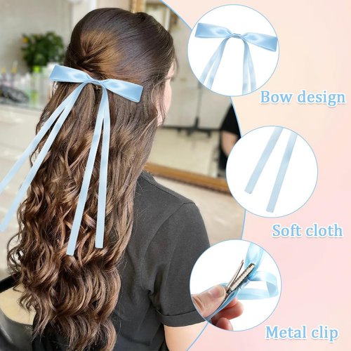 10pcs Bow Hair Clips Hair Clip Set Metal Hair Clips Long Tail Bow Hair Ties For Women Teenagers Children, Five Colors Bow Hair Clips Accessories