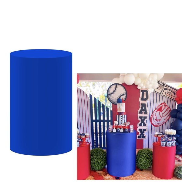 ittsmnt Solid Royal Blue Round Pedestal Covers for Birthday Party Royal Blue Plinth Cover Fabric Round Cylinder Cover for Baby Shower Baptism Communion Event Props Dia56 H57