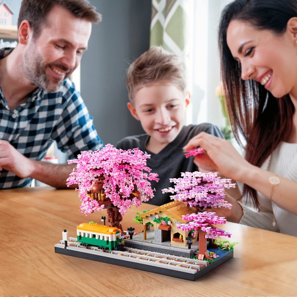 KLMEi Japanese Tree House Micro Building Blocks for Girls Cherry Blossom Treehouse Bus Station Model Kit Decorative Friends Present Toy for Childre Age of 14+ and Adults 3668 pcs