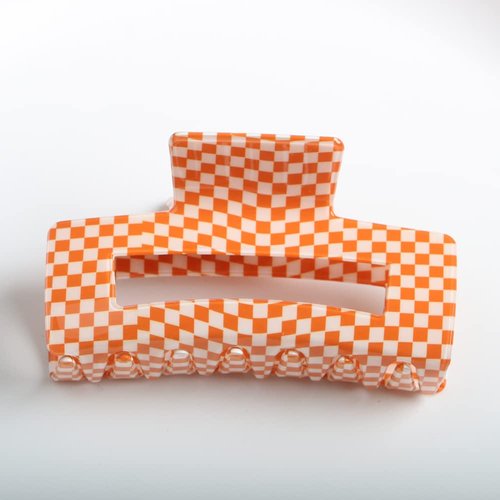 Checkered Hair Claw Clips,Pack of 1,Vintage Checkered Claw Clips Cellulose Acetate Banana Clips,Nonslip Banana Hair Clamp for Women Girls (Orange,L)