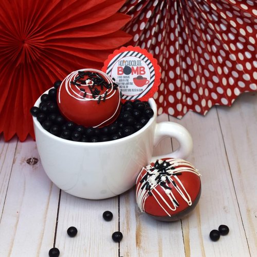 Hot Chocolate Bomb Red Mug With Striped Border All-Occasion Hot Cocoa Bomb Packaging Sticker Labels, 40 2" Circle Stickers by AmandaCreation