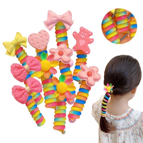 10Pcs Colorful Telephone Wire Hair Bands for Kids, Telephone Wire Hair Bands, Wear-Resistant Ponytail Holder for Women Girl Comfortable Phone Cord Hair Coils