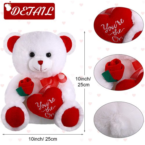 Sumind Valentine Bear Plush Stuffed Animals Gift 10 Inch Cute Plush Animals Heart Holding Soft Plush Toy for Valentine's Day, Mother's Day, Wedding, Anniversary, Birthday (White Bear)