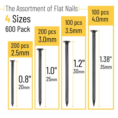 Mr. Pen- Nail Assortment Kit, 600 Pcs, 4 Sizes, Black, Small Nails, Nails for Hanging Pictures, Finishing Nails, Wall Nails for Hanging, Pin Nails, Hardware Nails, Assorted Nails, Galvanized Nails