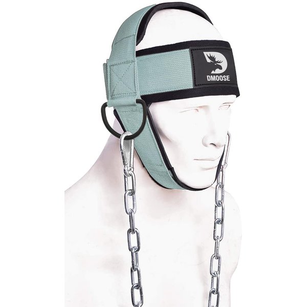 DMoose Neck Harness for Weight Training, Neck Exerciser for Neck Workout Equipment Gym, Neck Trainer with Adjustable Long Steel Chain and Strap, Neoprene Support Head Harness, Improve Muscle Strength