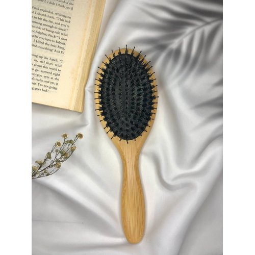 Natural Boar Bristle Hair Brush for Women, Men, Teens; Detangling Hair Brush for All Hair Types; Smooths, Prevents Frizz and Breakage in Fine and Straight, Thick and Curly Hair