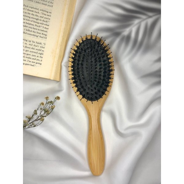 Natural Boar Bristle Hair Brush for Women, Men, Teens; Detangling Hair Brush for All Hair Types; Smooths, Prevents Frizz and Breakage in Fine and Straight, Thick and Curly Hair