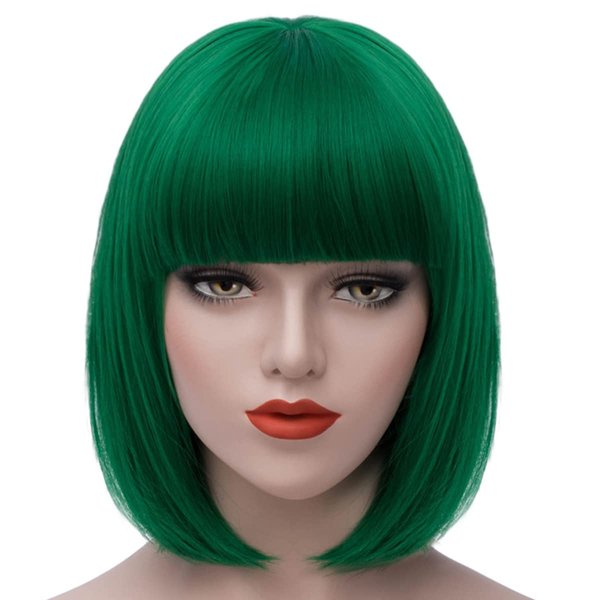 FOVER Green Wig Short Green Wigs for Women St Patricks Day Green Bob Wig with Bangs Straight Cute Synthetic Green Wig for Party Costume FE014GR