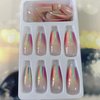 Medium Rainbow Color Press On Nails Square, Coffin Shape Full Cover Reusable False Nails with Glue Stick On Nails with Glossy Designs, Artificial Fingernails Acrylic Fake Nails for Women Glue On Nails