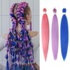 Pink Lightpurple Darkblue Pre stretched Braiding Hair, 26 Inches Kanekalon Box Braids Hair Extensions, 3 Packs Yaki Texture Braiding Hair Pre stretched