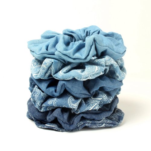 Denim Blue Scrunchies for Women Girls Paisley Hair Scrunchie Ponytail Holders Elastic Hair Bands Hair Tie Hair Ribbon Scrunchy Denim Hair Accessories pack of 6
