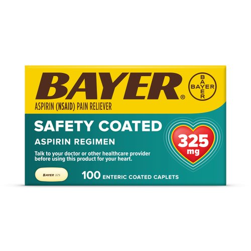Bayer Aspirin Safety Coated 325 mg Caplets 100 Caplets, Pack of 1