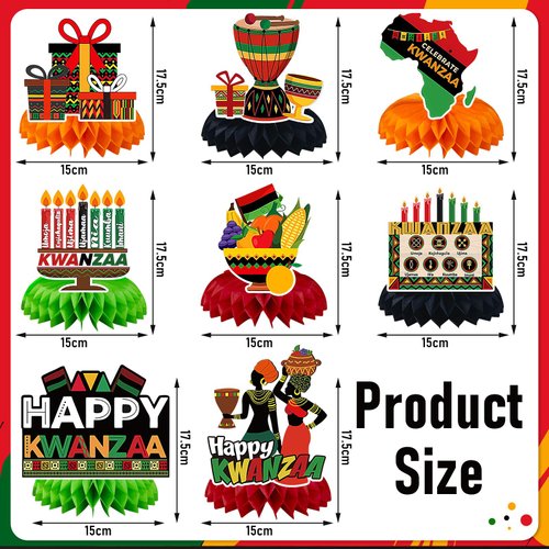 JULMELON 8PCS Kwanzaa Table Decorations Honeycomb Centerpiece, Kwanzaa Decor Traditional African Drum Candlestick Table Toppers Happy Kwanzaa Decorations for Office Home Party Favors Supplies