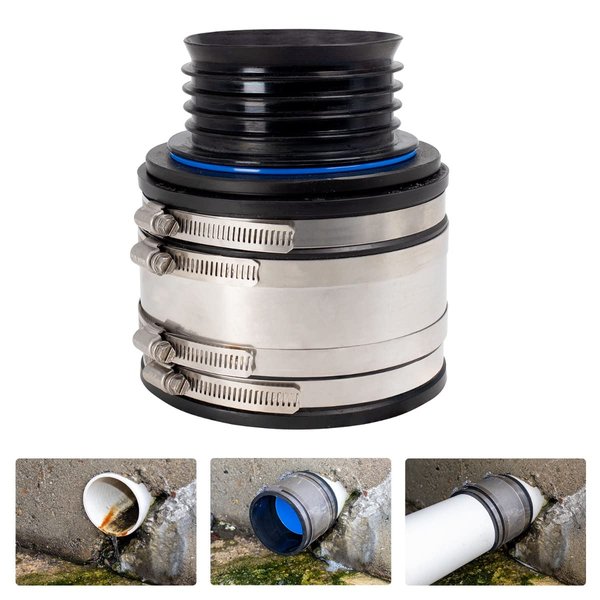 Fernco 4" ICON RC Pushfit DWV Coupling Sheared Off Pipe Connector with Shielded Coupler, Plastic, Cast Iron and Copper