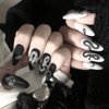 Outyua Medium Snake Press on Nails Black&White Fake Nails Matte Almond False Nails with Designs Stick on Nails Tips for Women and Girls 24Pcs (Snake)