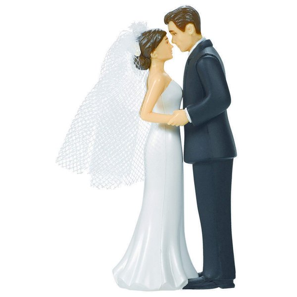 Elegant Bride & Groom Wedding Cake Plastic Topper with White Mesh Veil - 4.5", 1 Piece - Perfect for Engagement Parties, Bridal Showers & Anniversaries