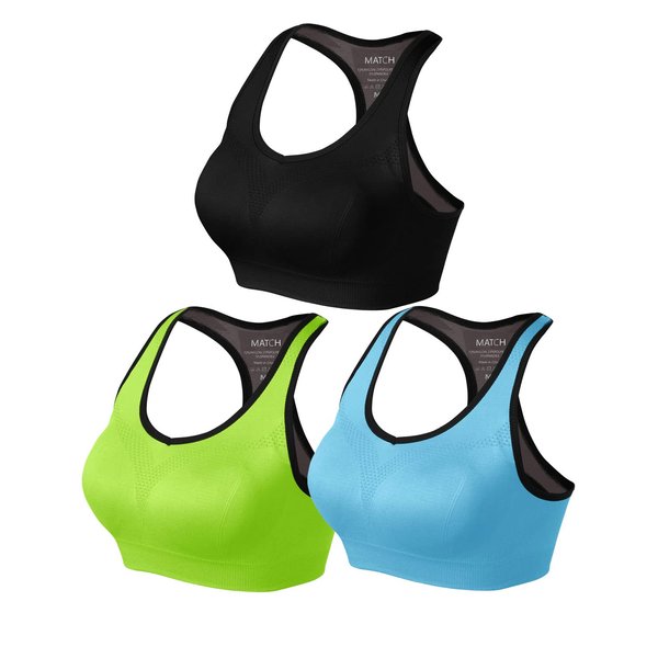 Match Racerback Sports Bras for Women – Padded Seamless Strappy Workout Tops for Yoga Gym Runing Fitness Sports Bras (1 Pack of 3(Black-Green-Blue), Small)