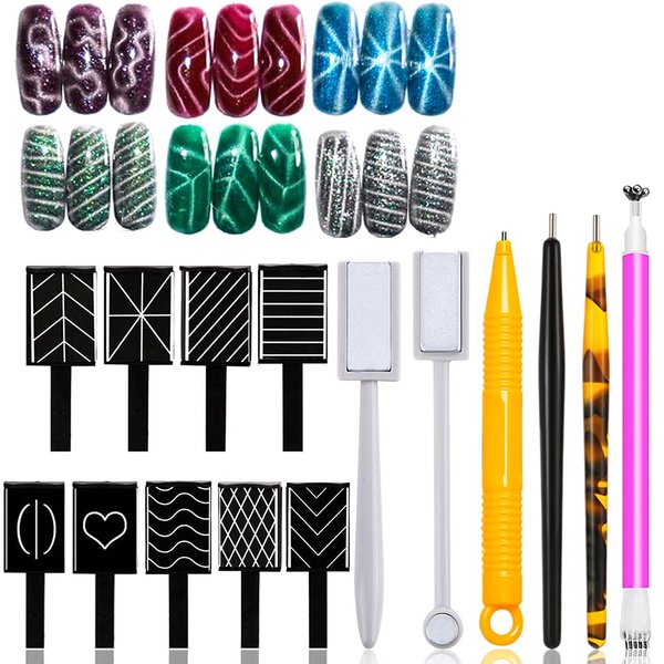 XEAOHESY 15 Pieces Nail Magnet Tool Set Magnet Plate Wand Board Magnetic Pen Stripe Nail Magnet Double Ended Magnet Wand Magnet Stick for Cat Eye Gel Polish Nail Art