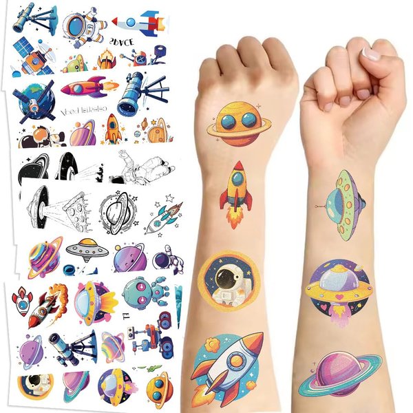 Y 10 Sheet Space Planet Temporary Tattoo Stickers Children Makeup Festival Carnival Birthday Party Fake Body Tattoos for Astronaut Outer Space Theme Face Tattoos Body Tattoos