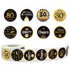 600 PCS 1.5 Inch Happy 80th Birthday Roll Stickers, 8 Different Design Black Gold Happy 80th Birthday Round Labels 80th Birthday Party Favor Anniversary Party Supplies, Handmade Sticker