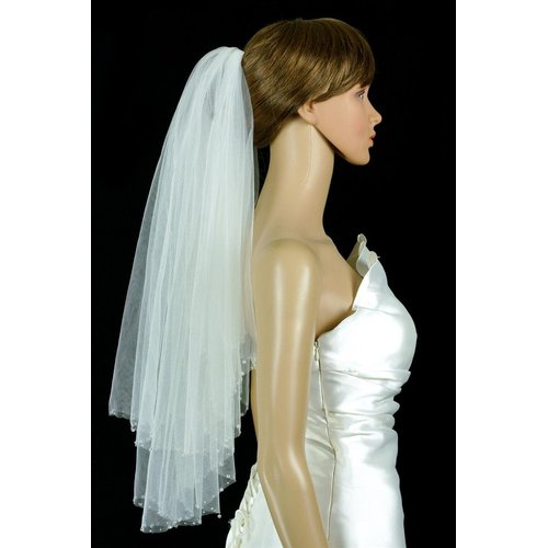Bridal Veil Ivory 2 Tiers Elbow Length Edge With Crystal Beads And Seed Beads