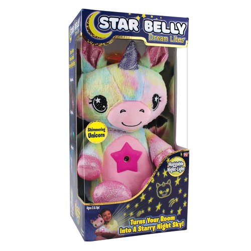ONTEL Star Belly Dream Lites, Stuffed Animal Night Light, Shimmering Rainbow Unicorn - Projects Glowing Stars & Shapes in 6 Gentle Colors, As Seen on TV
