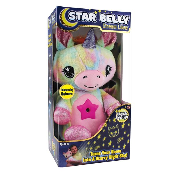 ONTEL Star Belly Dream Lites, Stuffed Animal Night Light, Shimmering Rainbow Unicorn - Projects Glowing Stars & Shapes in 6 Gentle Colors, As Seen on TV