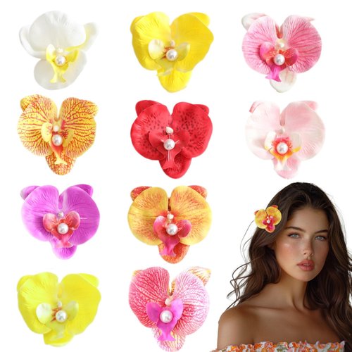 10PCS Flower Hair Clips for Women, Colorful Orchid Hair Clip Summer Artificial Flowers Hair Clips Hair Accessories for Women Gifts(Mixed)