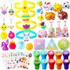 108 Pcs Easter Party Favors for Boy Girl Easter Assorted Toys Bulk Easter Bunny Bracelets Stickers Stampers Keychains Easter Basket Stuffers Fillers Gifts for Easter Classroom Exchange Prizes Supplies