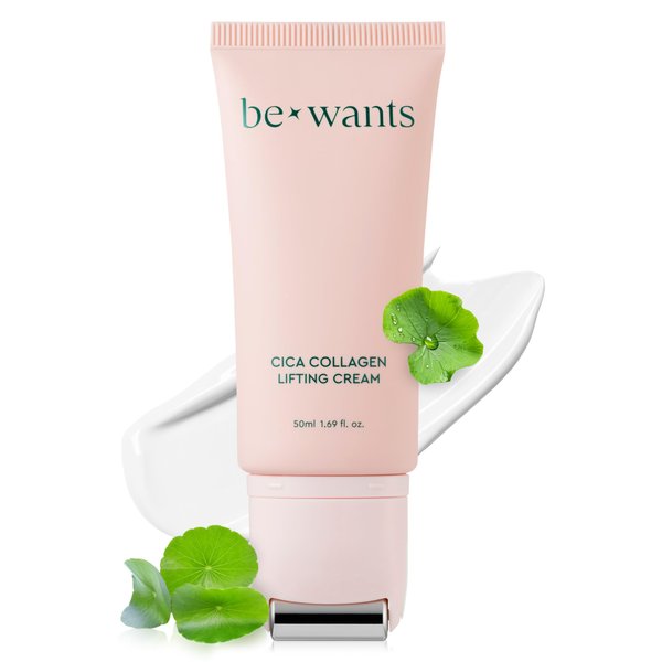 BE+WANTS Bewants Neck Lifting & Firming Cream with Centella Asiatica | Vegan Hyaluronic Acid | Neck Firming Cream Tightening Lifting Sagging Skin with Gua Sha Roller | Korean Skincare | 1.7 fl oz