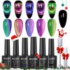 MIZHSE 9D Cat Eye Gel Nail Polish, Magnetic Cat Eye Gel Polish Set, 10ml*6 with 2 Magnets, Classic Colors Chameleon Magic Galaxy Effect Soak off Nail Art - Sparkle Stunning Gel Polish Gift for Women