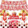 Popcorn Party Decorations Popcorn Birthday Party Supplies Includes Popcorn Banner Cake Topper Cupcake Topper Balloons for Movie Night, Birthday, Carnivals, Circus Party