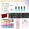 Glitter Tattoos Kit 48 Colors Waterproof Temporary Tattoos with 203 Stencils, 5 Brushes 4 Glue, Body Nail Art, Body Glitter Festival Party (48 Colors)
