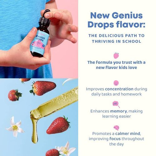 JoySpring Genius Drops Smartberry Vanilla| Focus Supplement Helps Kids Preform Better in School | Liquid Herbal Focus Supplement for Kids Organic Focus Drops for Kids