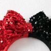 KARETT Mouse Ears Headband with Glitter Sequins Bow Cosplay Costumes Princess Party Decorations for Girls Women Red Black