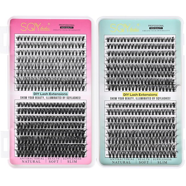 SQYlashes 640PCS Individual Lashes Clusters DIY Lash Extensions Book, 3 Styles D Curl Lash Clusters Eyelash Extension at Home (30D+40D+50D, 0.05, 10-18mm)