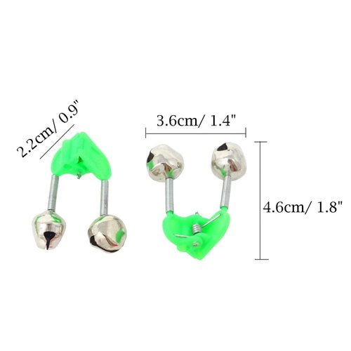 Wingsflying 10 Pcs Fishing Rod Extra Loud Alarm Dual Alert Bell Green Silver Tone