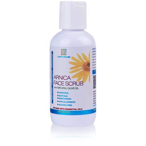 Arnica Facial Scrub, Exfoliating Face Wash for Natural Lymphatic Drainage, Face Cleanser with Soothing Arnica Montana, Exfoliator For Sensitive Skin, Acne, Blackheads, Lymph Health, 4 Oz