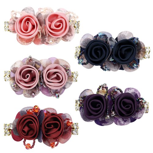 inSowni 5 Pack Glitter Sparkly Rhinestone Metal French Barrettes with Rose Flower Floral Alligator Snap Hair Clips Accessories for Women Girls
