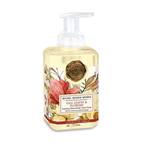 Michel Design Works Foaming Hand Soap 17.8oz, Fall Leaves & Flowers Scent and Design, Shea Butter and Aloe Vera Blend, Beautiful Square Container with Pump