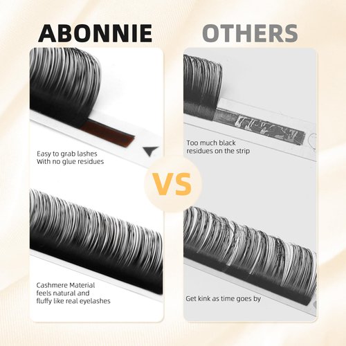 ABONNIE Classic Lash Extensions, Premium Individual Lash Extensions, 0.03 Thickness D curl Lash Extensions, 14-22mm Mix Lash Tray, Semi Permanent Eyelashes, Professional Salon Use (14-22mm, 0.03-D)