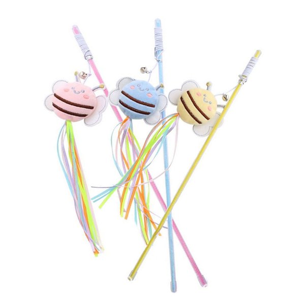 GUEDKIKL 3 Pcs Cat Teaser Wand, Cute Bee Fishing Teasing Stick for Little Cat Funny Kitten Interactive Playing Toy Plush Cat Training Tool Indoor Pet Supplies
