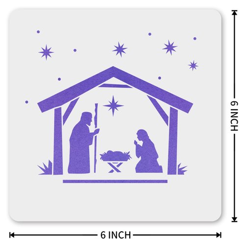 MAGJUCHE Nativity Manger Stencil 6 Inches, Reusable Christmas Stencil for Painting DIY Crafts Decor