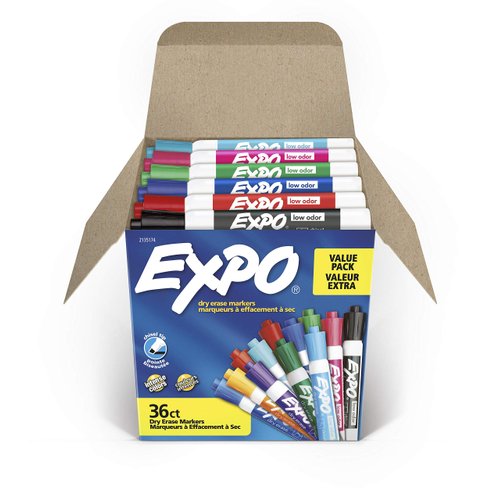 EXPO Low Odor Dry Erase Markers, Chisel Tip, Assorted Fashion Colors, 36 Count for Classroom, Office & Home Use