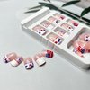 24Pcs 4th of July Press on Nails Short Square White French Tip Fake Nails American Flag Patriotic Stick on Nails Firework Red Blue White Design Artificial Glossy for Women Independence Day Manicure